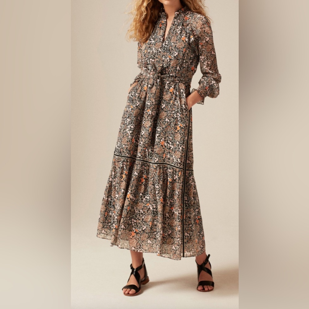 ME+EM Black and Brown High Neck Bishop Sleeve Maxi Dress